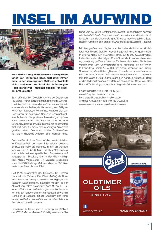 Classic Data informiert (Das Schnauferl Ausgabe 06/2025) Menschenmengen in einer Umgebung mit Ständen und Geschäften. Werbeeinblendung sichtbar.